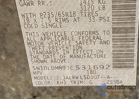 2018 Infiniti Qx60 from USA, damaged, VIN 5N1DL0MN9JC531692